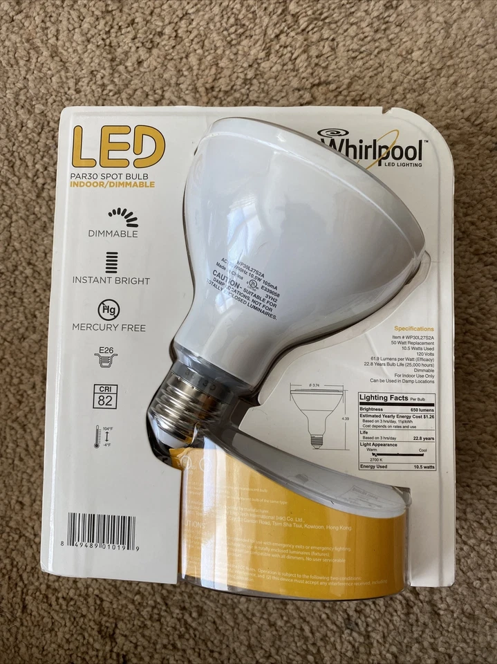 Whirlpool PAR30L LED Spot Light Bulb 40W 40 Watt Indoor Dimmable 650 Lumens - Image 2 of 4