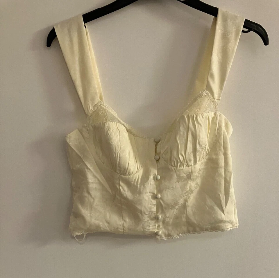 Urban Outfitters x Kiss The Sky Ryder Satin Top, Cream, Medium, RRP $46 - Image 2 of 4
