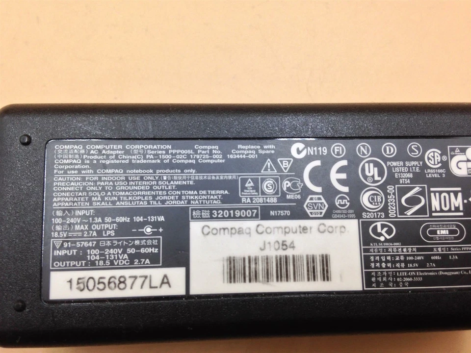 Adaptador de alimentación de CA Compaq 179725-002 163444-001 PA-1500-02C 50W 18,5 V 2,7A, usado Foto 4 de 4
