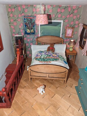Puppenstubenmöbel moderner Doppelbett Bausatz im Maßstab 1:12