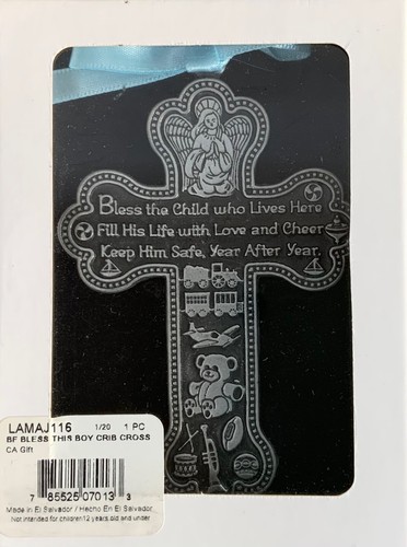 Zinn Kreuz Baby Junge Gebet "Segne dieses Kind" Krippe Weihnachtsschmuck Neu Box - Bild 2 von 6
