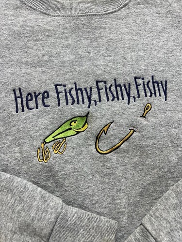 Vintage 90’s Fruit Of The Loom Embroidered Fishing Mens Large Crewneck Sweater - Picture 4 of 9
