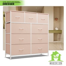 9 Drawer Dresser Chest of Fabric Drawer Modern Bedroom Organizer Storage Cabinet