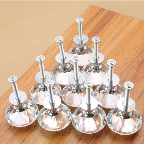 Crystal Glass Cabinet Knobs Diamond Shape Drawer Kitchen Cabinets Pulls Handles - Picture 11 of 35