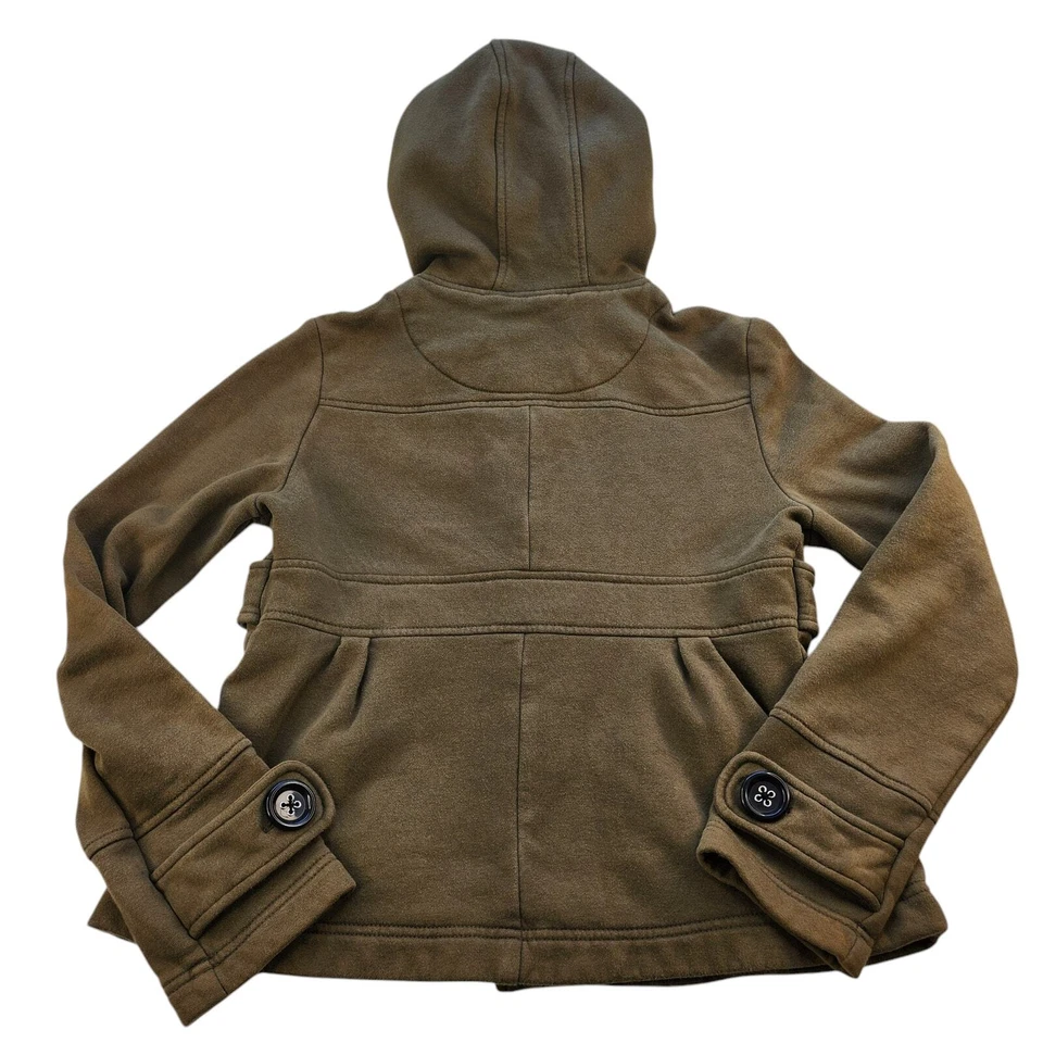 Olive Green Pea Coat Womens Large Y2k Vintage 2000s Hooded Button Up Jacket - Image 4 of 4