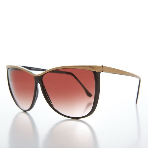 80s Women's Gradient Lens Vintage Sunglass Black / Gold - Prissy - Picture 2 of 3