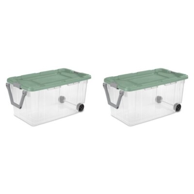 Sterilite 160 Qt. Wheeled Storage Box Plastic Adult, Green Sage, Set of 2