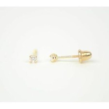 CZ Stud Earring Round cut in 14k yellow gold Screw back