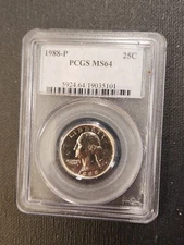 1988-P 25C Washington Quarter Proof PCGS MS64; encased