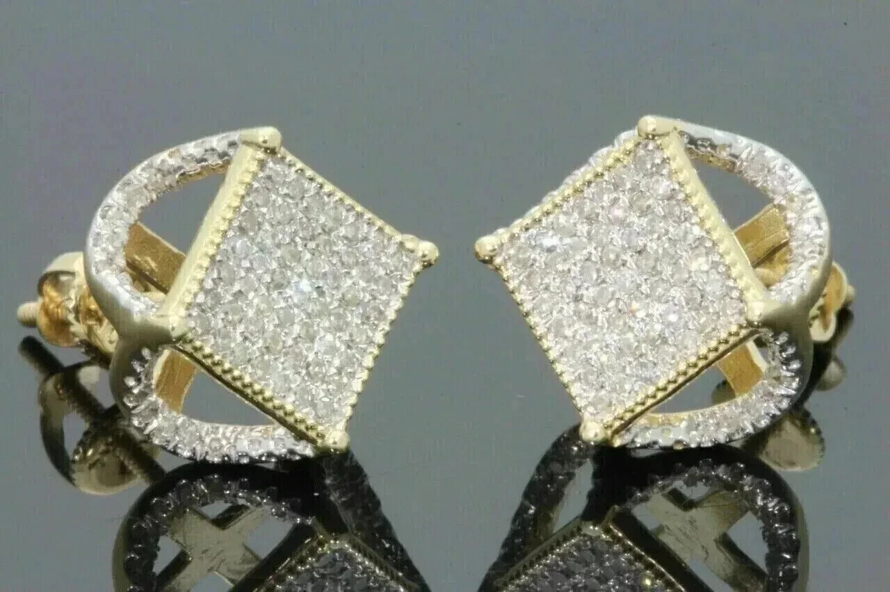 2Ct Round Cut Moissanite Men's Cluster Stud Earrings in 14K Yellow Gold Plated