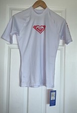 Roxy Women's Rashguard Whole Hearted Short Sleve White Size Medium New