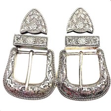 Western Belt Buckle Three Piece Set Antique Brass Floral Design Unisex 1 1/2" US