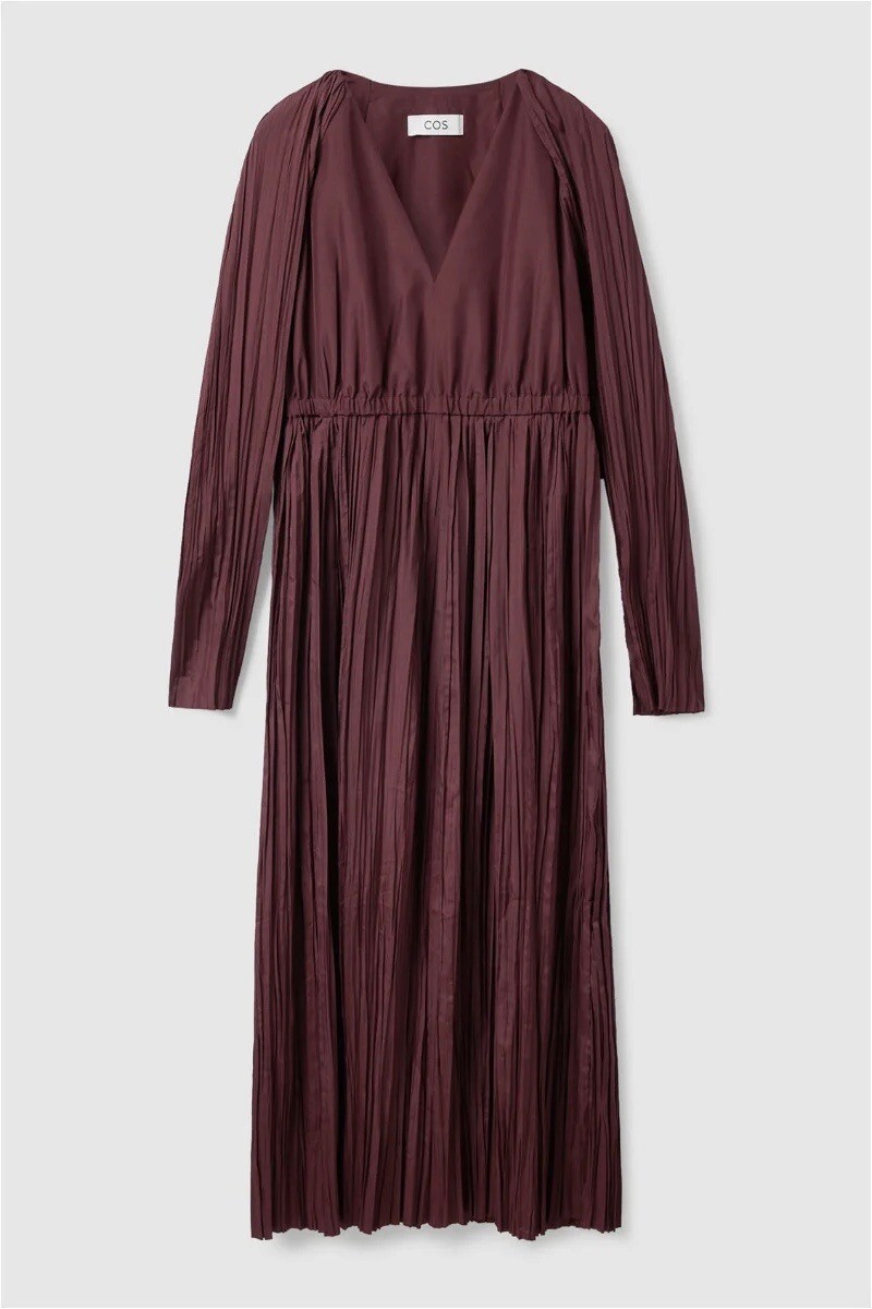 cos burgundy dress COS Burgundy Two Tone Midi Dress Size M  OWNI