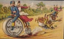 Trade Card Clark's Mile End Spool Cotton Thread Velocipede Race Accident Bicycle