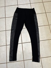 LYSSE NEW Black Tummy Control High Rise Stretch Pants w/ Faux Leather Panels M