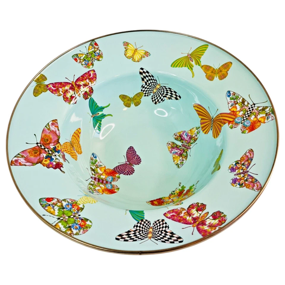 MacKenzie Tazón para Servir Niños Azul Cielo Mariposa Jardín Cuadros Esmalte Grande 11.5" Foto 4 de 4