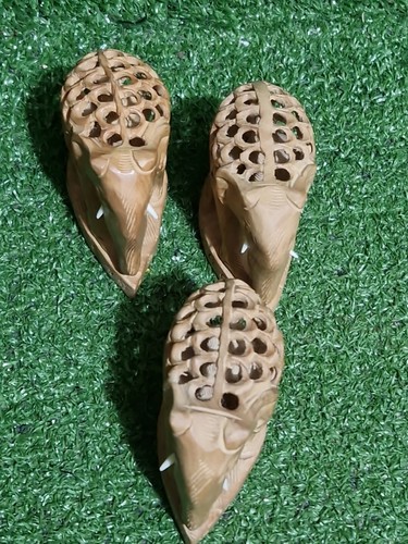 3x Wooden Elephant Ornament Carvings With Detailed Baby Calf In Belly - Picture 8 of 9