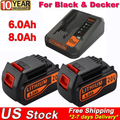 6Ah 8Ah 20V for Black & Decker 20 Volt MAX Lithium LBXR20 LB20 Battery / Charger
