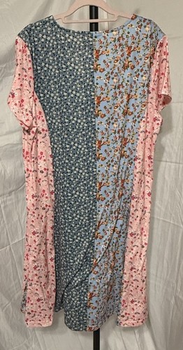Mini Abito Boho Fiori Manica Corta XLarge Elasticizzato Patchwork Blu Rosa - Foto 3 di 11