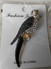 Betsey Johnson Designer Rhinestones Crystal Black Parrot Bird Brooch Pin New