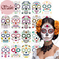18 Pack Day of the Dead Face Tattoos Sugar Skull Catrina Makeup Kit