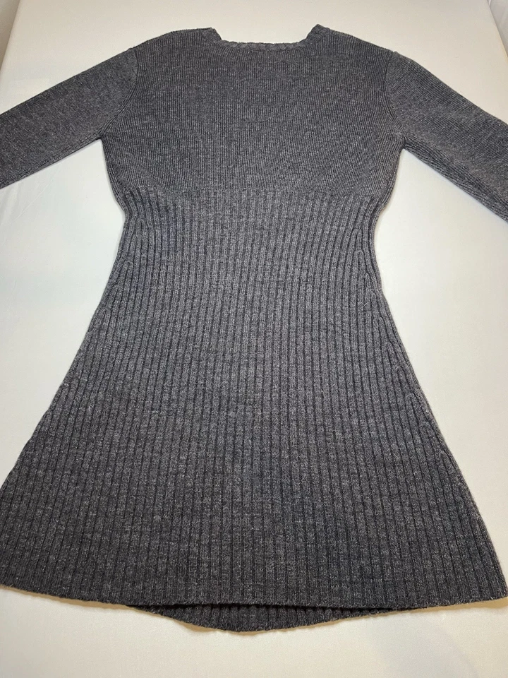 Frenchie 女式羊毛混纺毛衣连衣裙中号长袖灰色针织 — 第 3/4 张图片