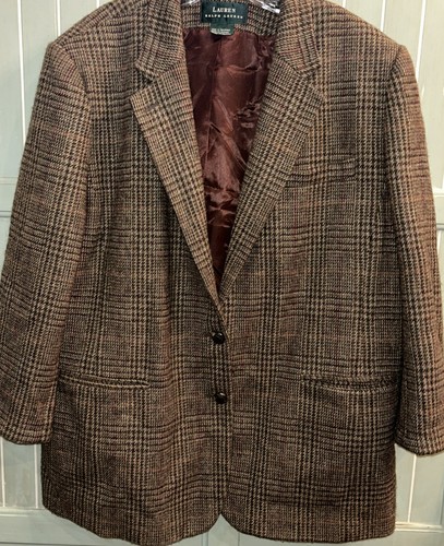 Blazer equitazione vintage Lauren Ralph Lauren lana marrone pied de poule 18/20? - Foto 1 di 14