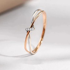 Wedding Ring Two Tone Twist Cubic Zirconia Pave Silver Color Elegant Jewelry