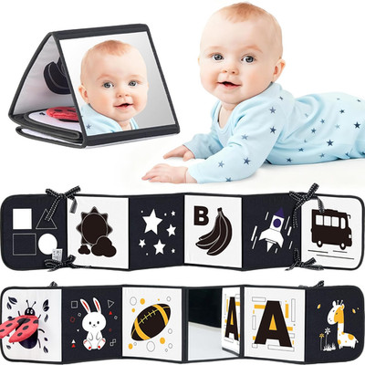 Black and White Baby Books for Newborn - Tummy Time Mirror & Sensory Toys Soft M