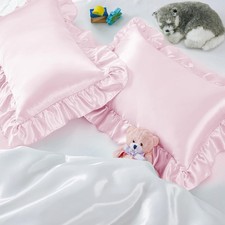 Ruffle Satin Toddler Pillowcase Set of 2, 13 x 18 Inch Toddler Silky Pillow