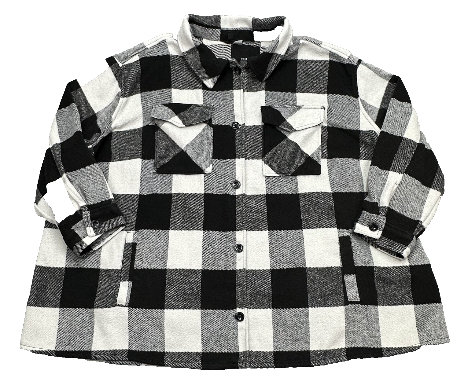 H & M Divided Shirt Jacket Womens 4XL Black White Buffalo Plaid Fleece Shacket