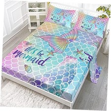 4Pcs Kids Fitted Sheet and Flat Set Rainbow Twin 67x97 inches A-rainbow Scales