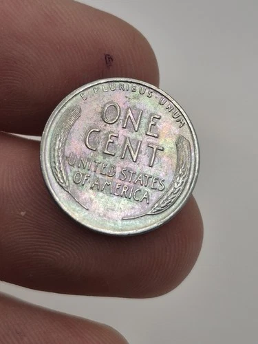 1943 STEEL Lincoln Wheat Penny Cent ~ Gem BU Rainbow Toned ~ 1121