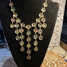 Vintage Bezel-set Multicolor Floral Waterfall Festoon Necklace Vintage Bezel-set Multicolor Floral Waterfall Festoon Necklace