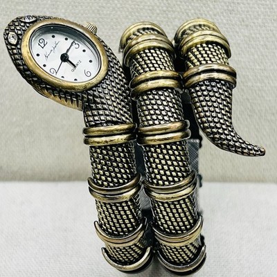 Kenneth Jay Lane KJL Snake Wrap Watch Bracelet Gold Bronze Serpent