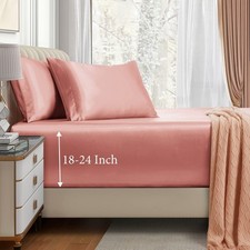VACVELT 3pcs Extra Deep Pocket Satin Fitted Sheet Set King Bed Set, Rose Gold...