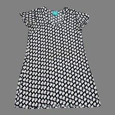 Escapada 100% Rayon Patterned Navy Blue White Shirt Dress Women's Large Beach
