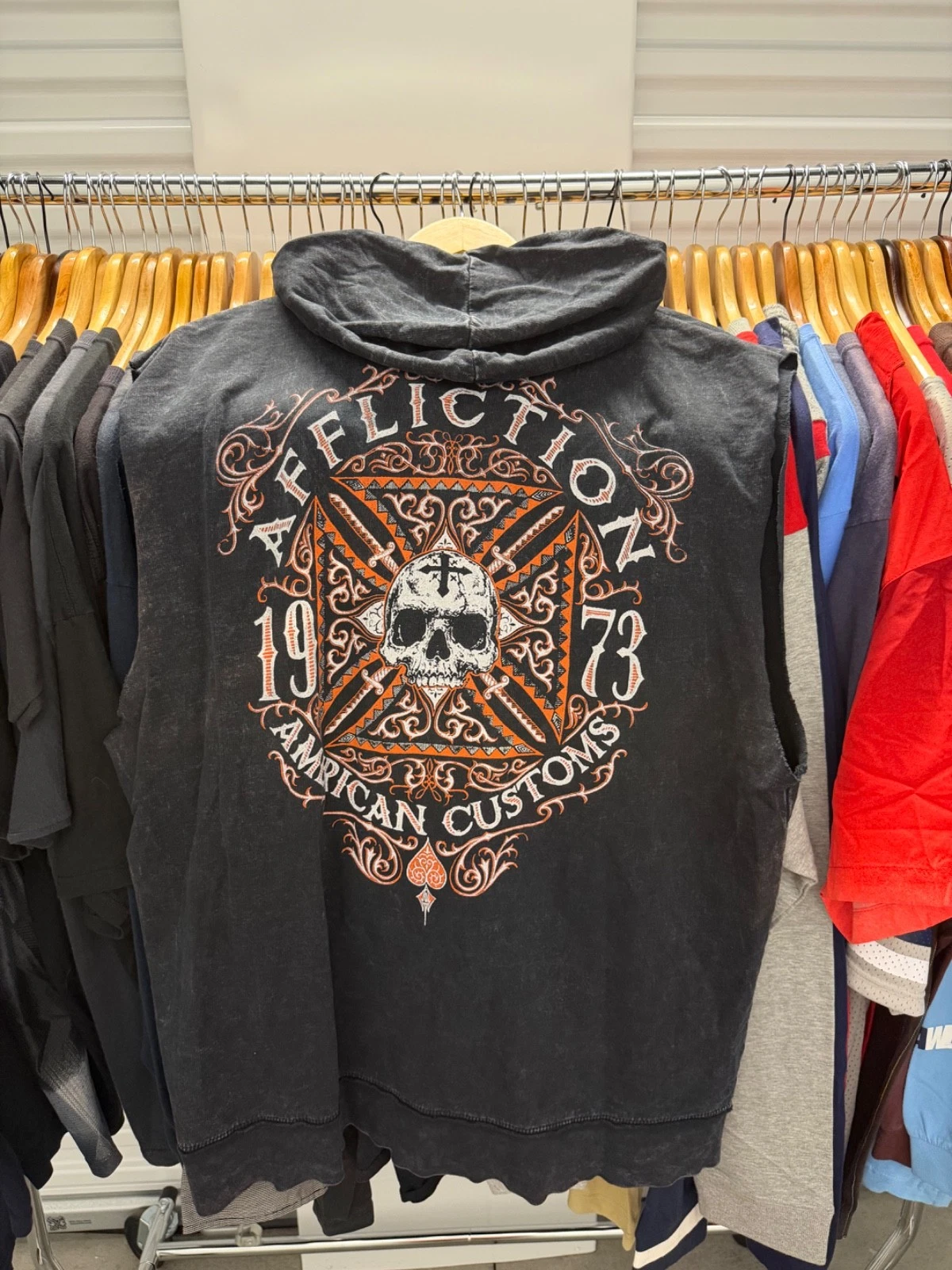 Vintage Y2K Affliction ZipUp Hoodie Sleeveless Grunge Mens Size - XL