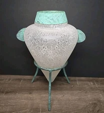 Scavo Italian Style (Silvestri?) Art Glass Green Metal Stand 11" Tall 