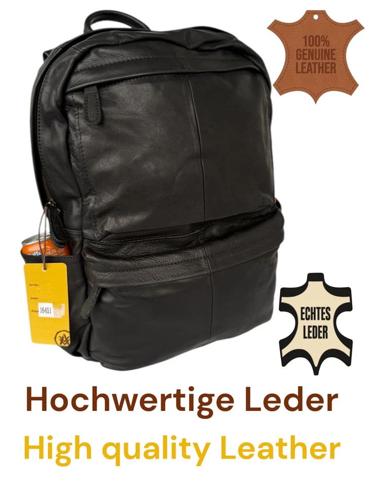 Unisex XL GENUINE LEATHER black backpack shoulder bag unit bag leather backpack - Image 2 of 4