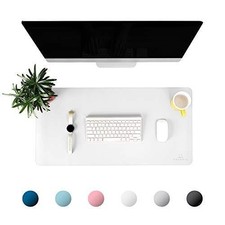 Desk Mat White, 31.5"x 15.7" , Large Non-Slip PU Leather Desk and Mouse Pad wit