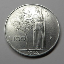 Italy 100 Lire 1962R Stainless Steel KM#96.1 aUNC
