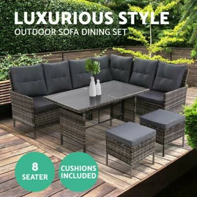 Outdoor Sofa Set Patio Furniture Lounge Setting Dining Chair Table