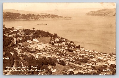 Postcard CA Sausalito Aerial View Of Town From Golden Gate Approach RPPC Zan G40