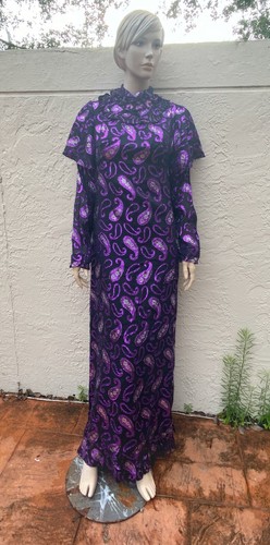VINTAGE 70s DISCO METALLIC PAISLEY SILVER MAXI DRE