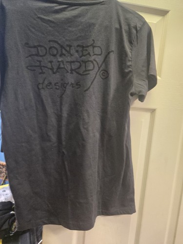 Ed Hardy Men’s Small Tiger T-shirt Men's Gold Grey Spellout Front Back Hit NWT - Picture 2 of 4