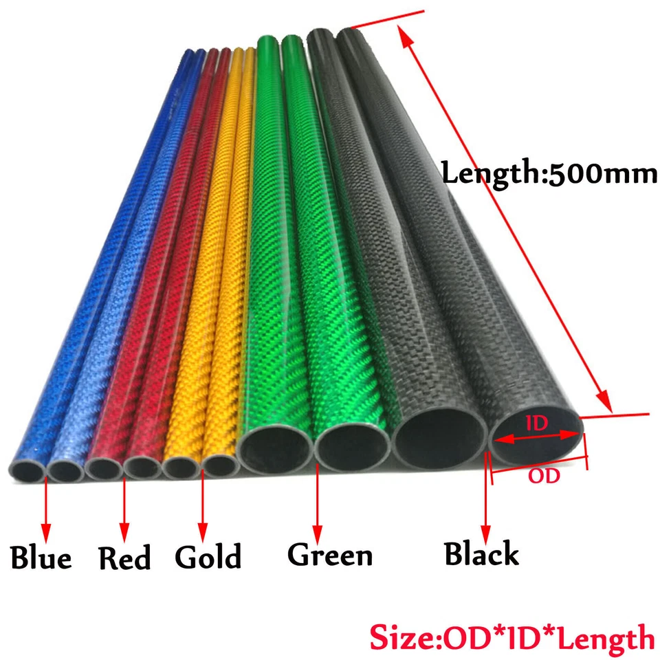 2X Carbon Fiber Tube OD 6/8/10/12/14/16/20/22/25/30mm X 500mm Long for RC models - Image 2 of 4