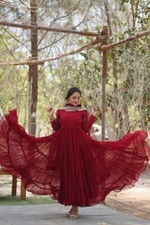 Red Anarkali Long Gown With Dupatta Bollywood Indian gown Full Flared Gown 15mtr
