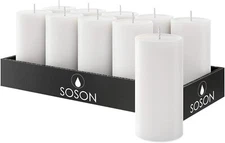 Simply Soson Set of 10 White Pillar Candles 2x4inch  Unscented Candles Bulk