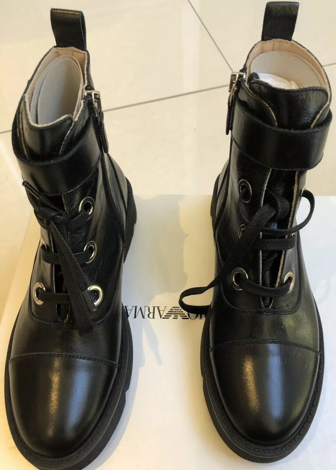 Armani Girls Leather Boots Size 33 Black New RRP £270.00 image 2